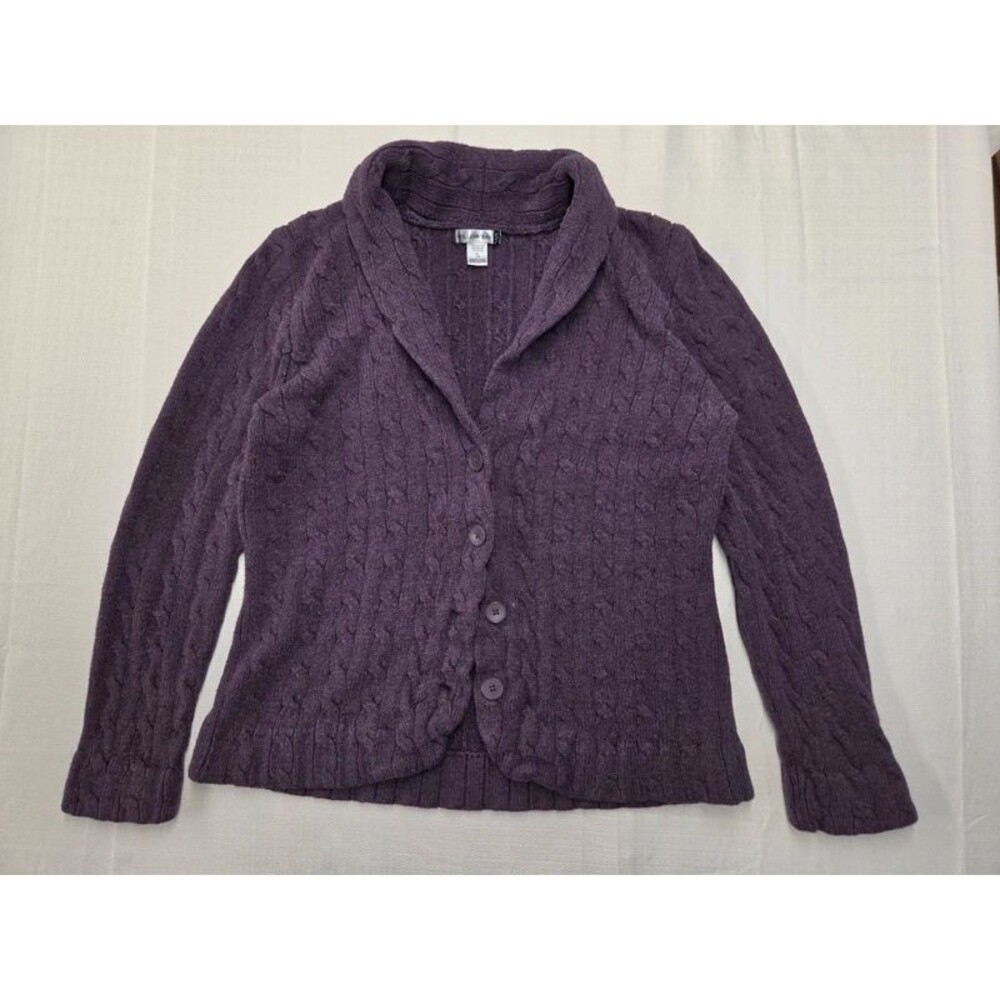 Willow Bay Purple Cable Knit Cardigan Sweater Shawl Collar XL